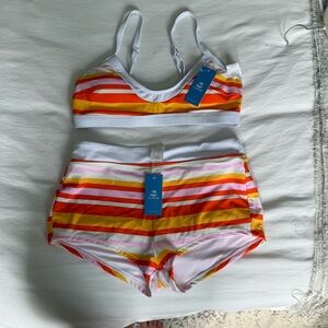 Cupshe Pink and Orange Striped Bikini With Boyshorts
